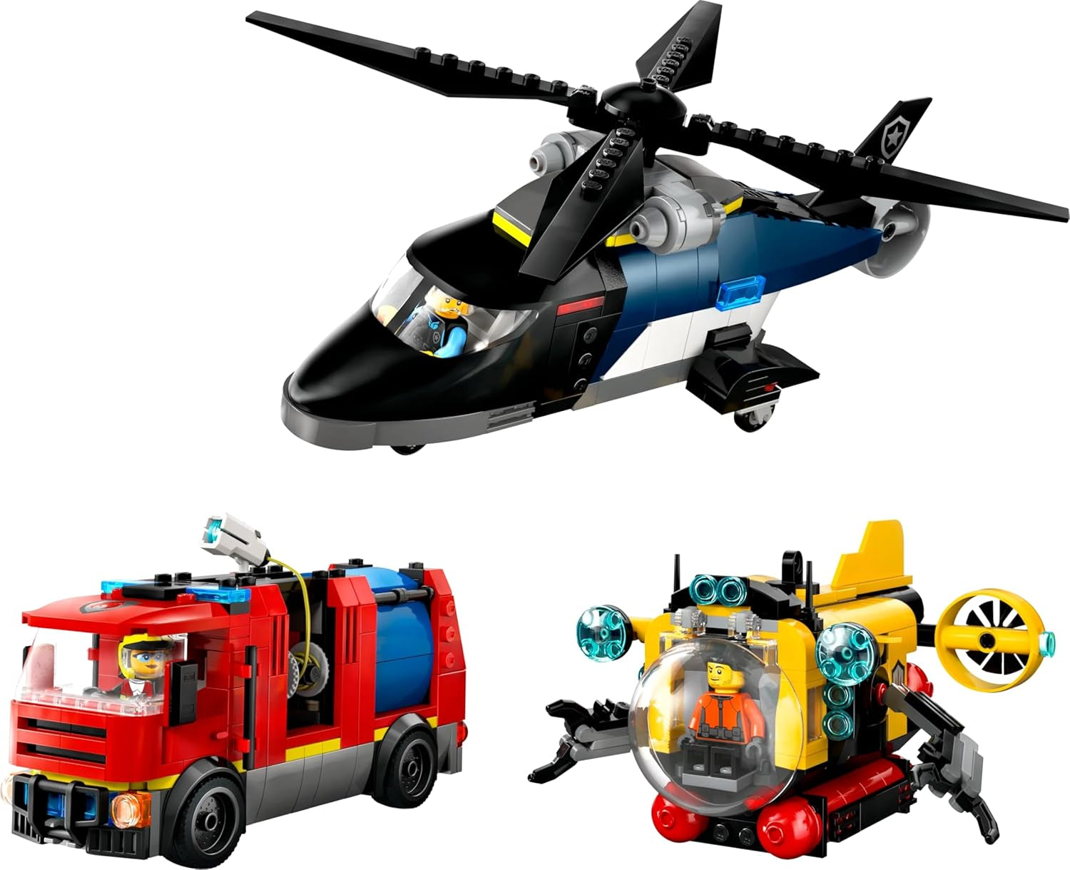 Set combinado LEGO City con helicóptero, coche león y submarino y 3 minifiguras - Vehículos de juguete para construir para niños y niñas a partir de 7 años - Regalo de cumpleaños y vacaciones 60462 Juegos de construcción Besuche den LEGO-Store