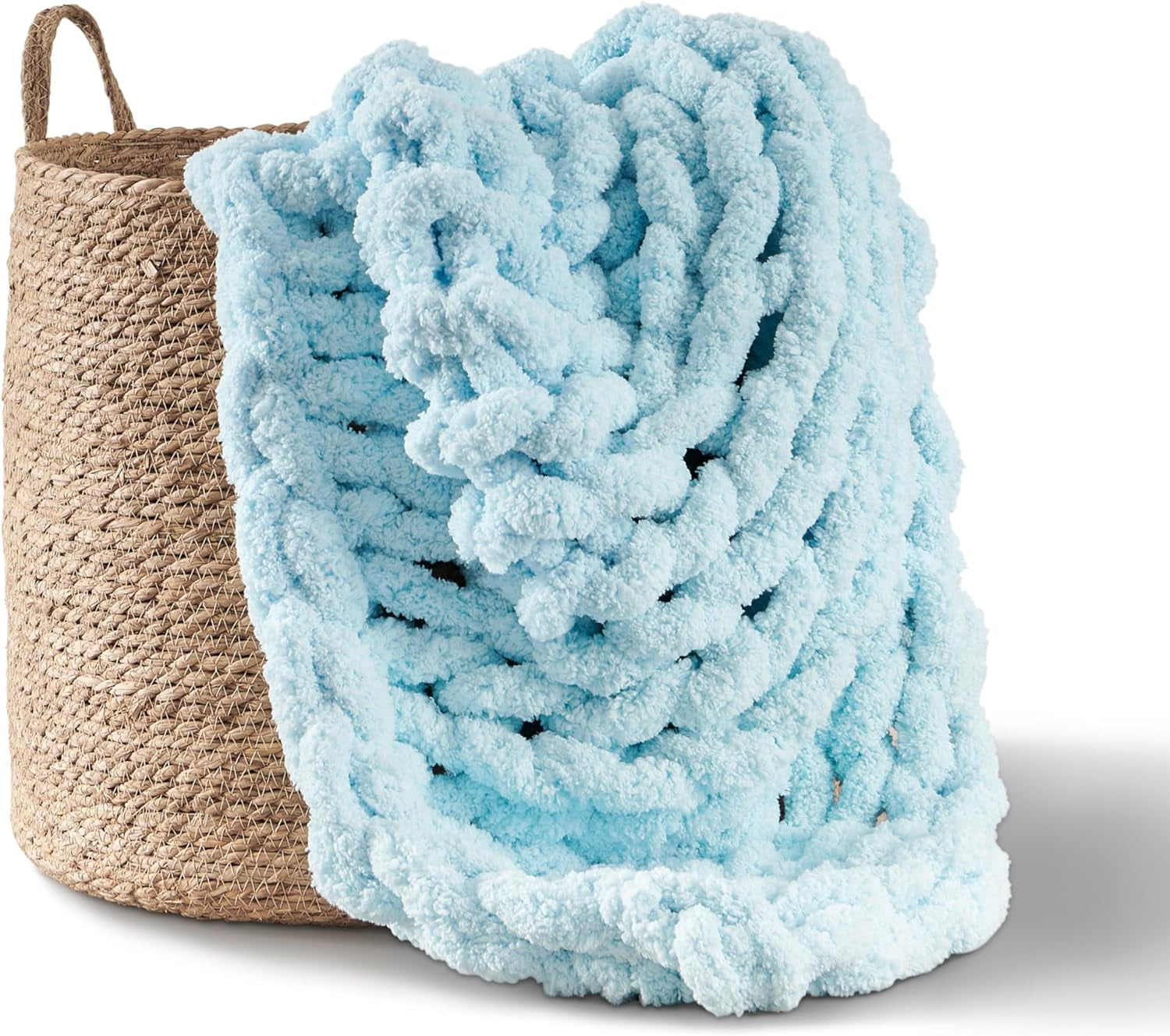 Manta de punto grueso, manta, 100% tejida a mano con hilo de chenilla jumbo (127 X 152,4 Cm, gris lila) Adyrescia Beds and Blankets Light, azul 50 "X60"