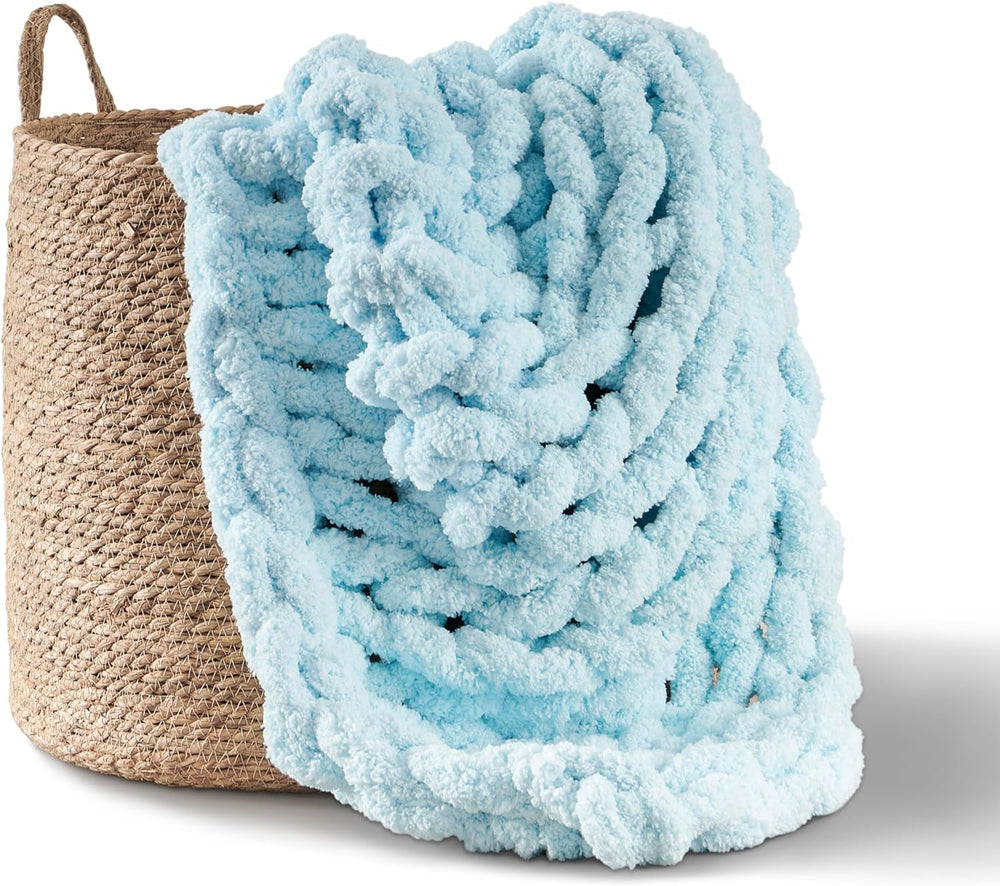 Manta de punto grueso, manta, 100% tejida a mano con hilo de chenilla jumbo (127 X 152,4 Cm, gris lila) Adyrescia Beds and Blankets Light, azul 50 "X60"