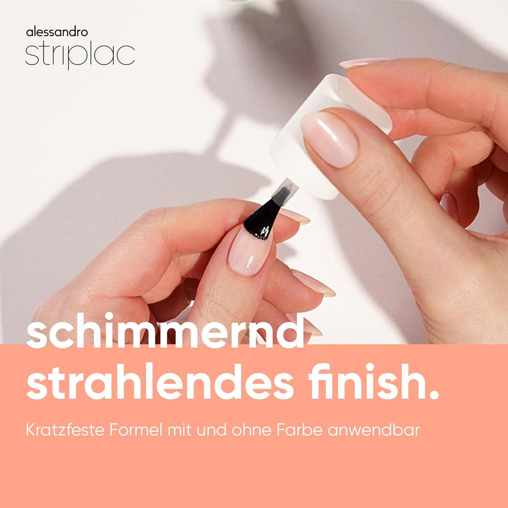 alessandro Striplac UV Top Coat Shimmer - Uñas brillantes y resistentes a los arañazos hasta 15 días - Puede usarse con o sin tinte - Tecnología de eliminación suave - Vegano - Plata, Transparente, 6,5 ml