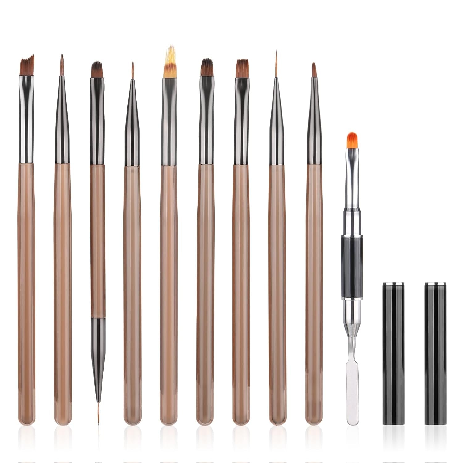 10 Stück Nailart Pinsel Set, Braun Nail Art Brushes Nailart Design Pinsel Nageldesign Pinselfür Gelnägelfür Heimwerker Maniküre Salon Zuhause Nailpinsel Set