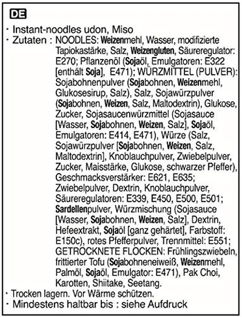 Fideos instantáneos Allgroo Udon - Miso, sopa Udon, picante, aromático, preparación rápida - contiene 3 porciones - 1 x 690 g