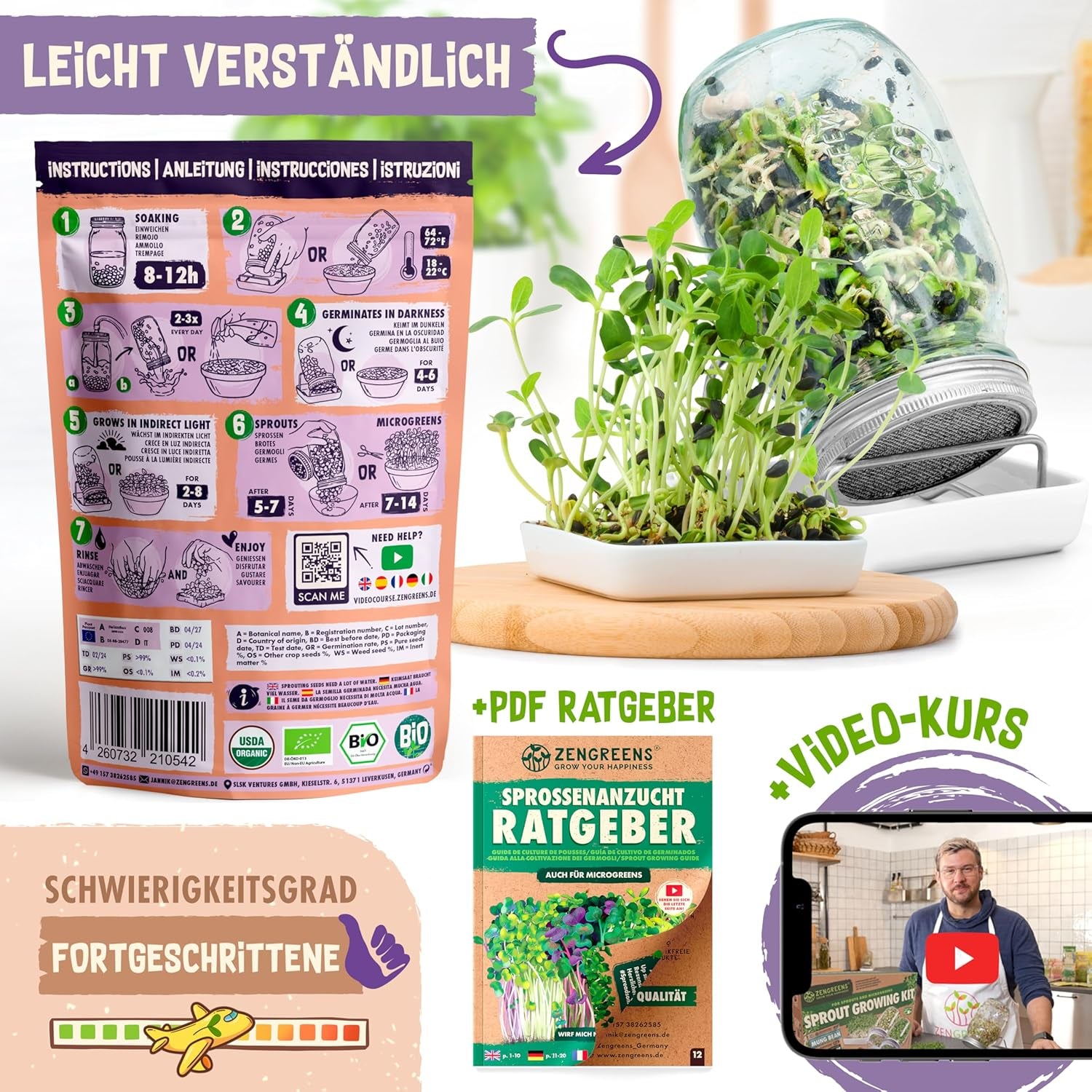 Bio Sonnenblumen Samen - Wähle Zwischen 10G, 200G Und 500G - Sonnenblume Mit Keimrate Von Über 97% - Keimsprossen - Sonnenblumensamen Zum Sprossen Ziehen - Wiederverschließbare Verpackung