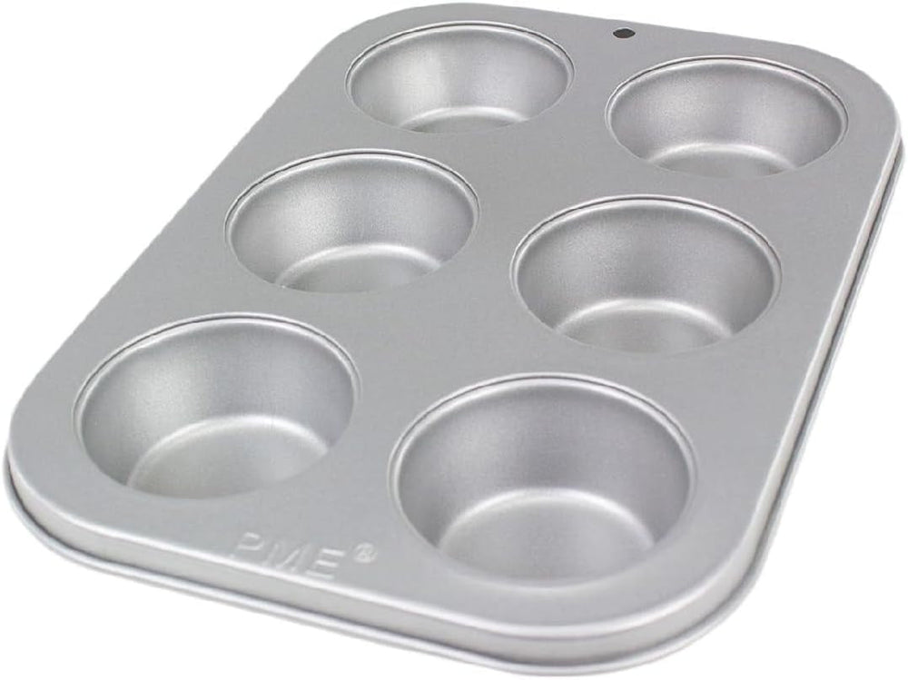 CSB108 Molde para Muffins de Acero al Carbono Antiadherente con 6 Orificios, Acero Inoxidable, Plata, 28,9 X 17,7 X 3,1 cm Moldes y Bandejas para Hornear Naty Shop
