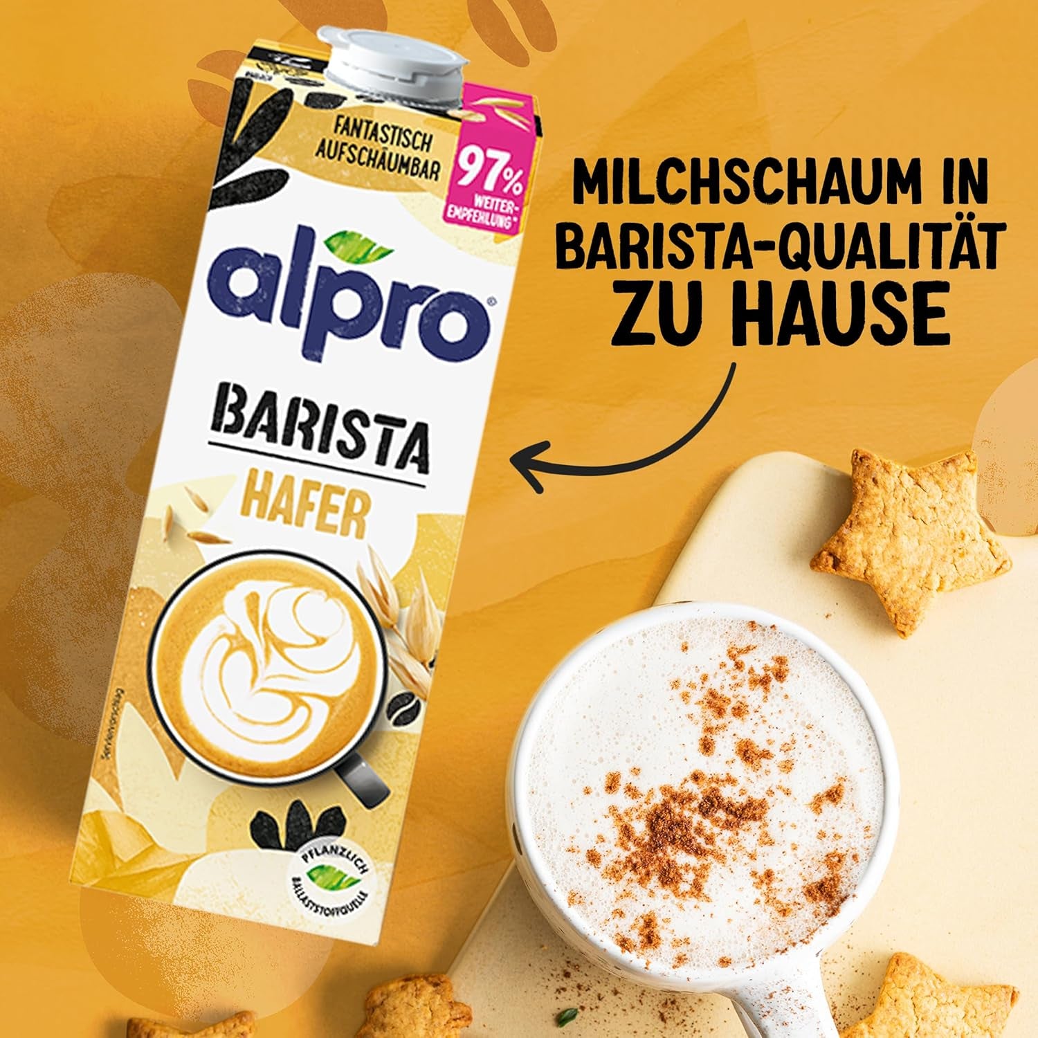 Alpro Barista Haferdrink – Zum Aufschäumen – Vegan und milchfrei – Von Natur aus lactosefrei – Rich an Ballaststoffen, Calcium and Vitaminen – 8 x 1 L – Haltbar