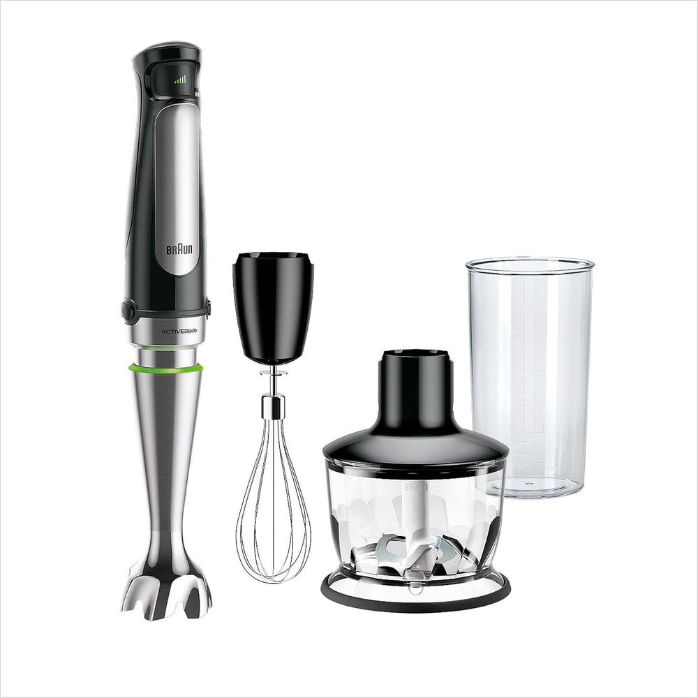 Braun Multiquick 7 MQ 7035X Stabmixer - Pürierstab Mit Abnehmbarem Edelstahl Mixfuß Mit Activeblade Technologie Zum Pürieren Der Härtesten Ingredient, Inkl. Juego de 3 piezas Zubehör, 1000 vatios, Schwarz Kitchen Naty Shop Schwarz Zerkleinerer (500G)