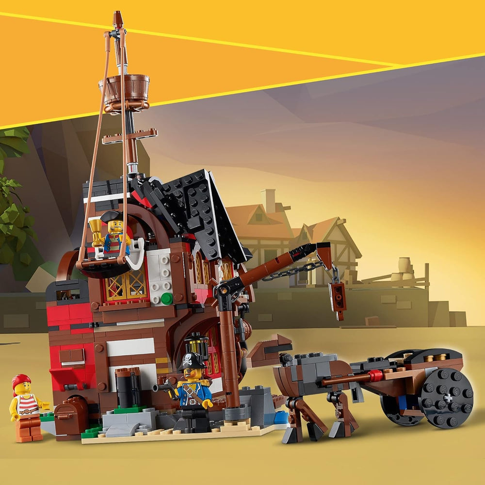 LEGO Creator Juego de Barco Pirata 3 en 1, Juguete con 3 Opciones de Construcción, Construye una Taberna Pirata o una Isla Pirata Calavera, Incluye 3 Minifiguras de Aventuras de Juego de Roles 31109 Juegos de Construcción Besuche den LEGO-Store