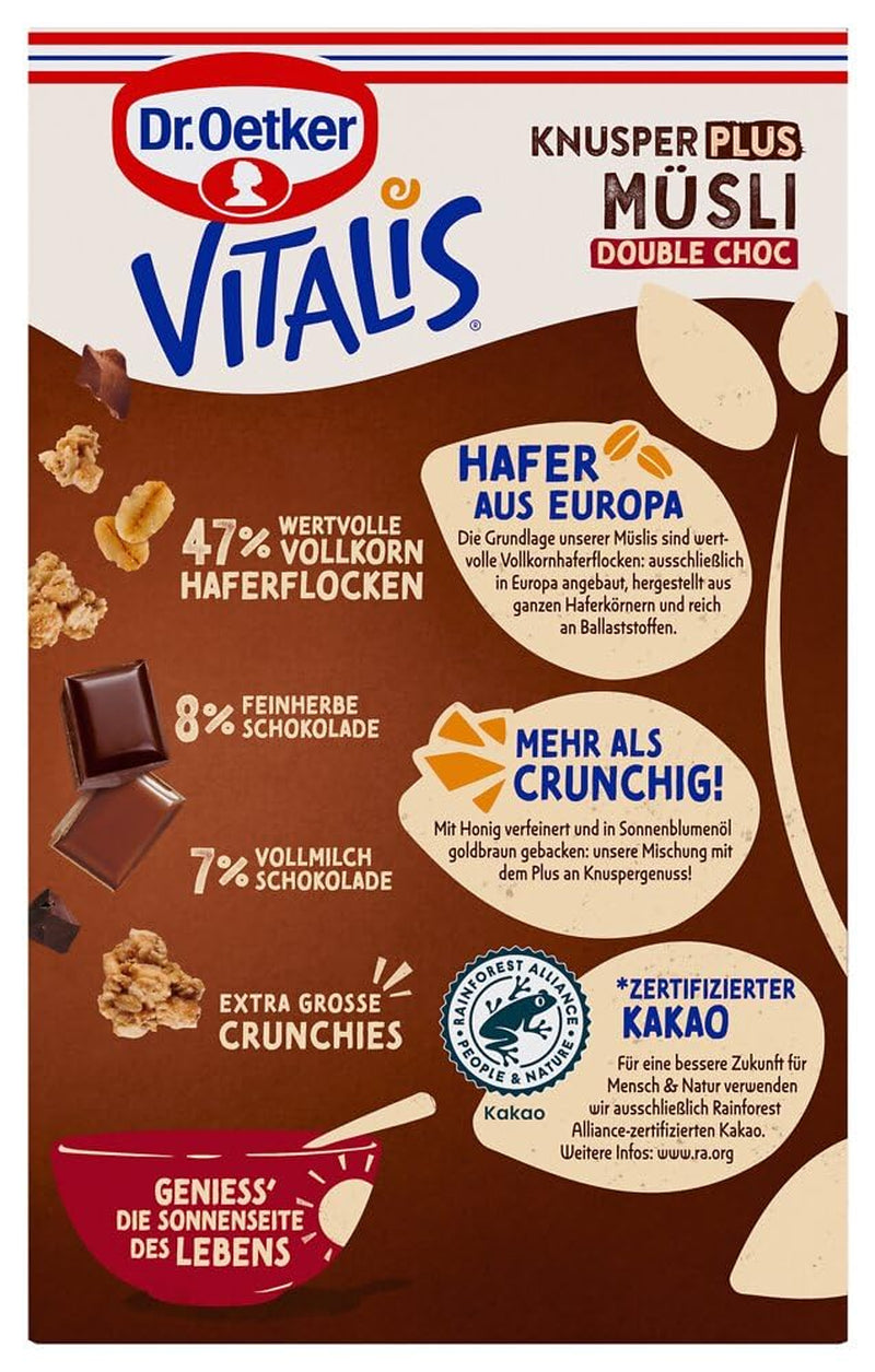 Dr. Oetker Vitalis KnusperPlus Double Chocolate: muesli crujiente con leche y chocolate negro, paquete de 7 (7 x 450 g)