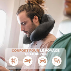 Pernă de călătorie gonflabilă, pernă de călătorie cu mască de somn + dopuri pentru urechi + sac de transport, super ușor și portabil, ideal pentru avion, mașină, casă, birou, negru Perne calatorie Naty Shop