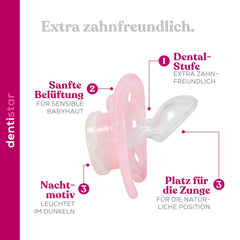 Suzete de noapte din silicon dentistar, pachet de 3 - mărimea 3, de la 14 luni - Suzete care strălucesc în întuneric cu treaptă dentară - fără BPA - fabricate în Germania - Lună, galben