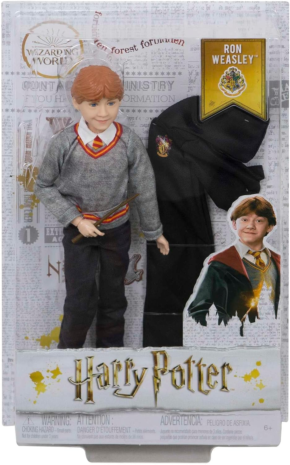 Mattel Harry Potter - Ron Weasley Sammlerpuppe (ca. 26 cm) mit Hogwarts-Uniform, Gryffindor-Robe und Zauberstab, Spielzeug ab 6 Jahren FYM52