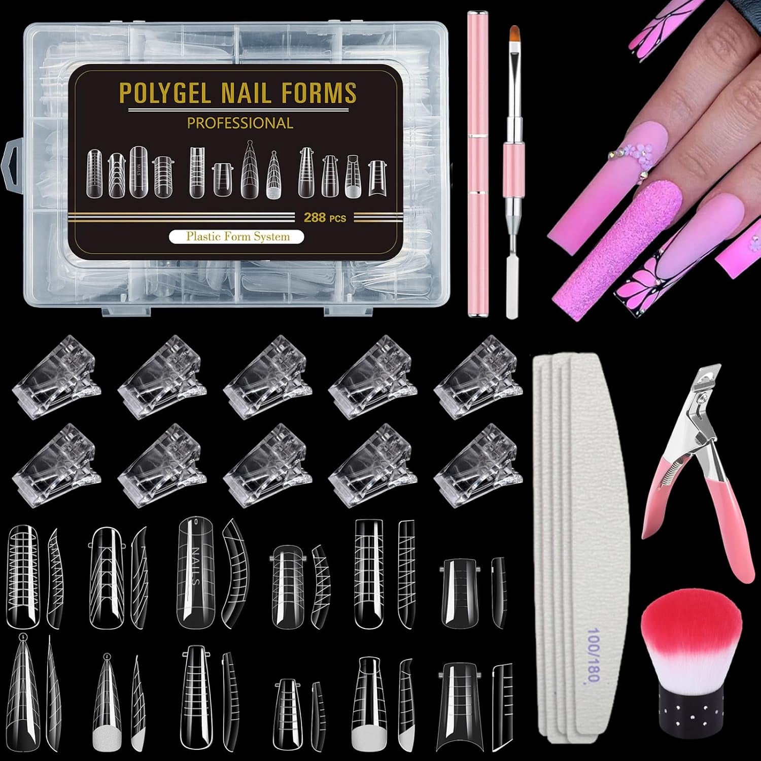 Set de 288 de forme duble pentru unghii, Set de unghii cu formă dublă, 12 forme pentru extensii de unghii, forme de gel pentru extensii de unghii, potrivit pentru începători și manichiuriști