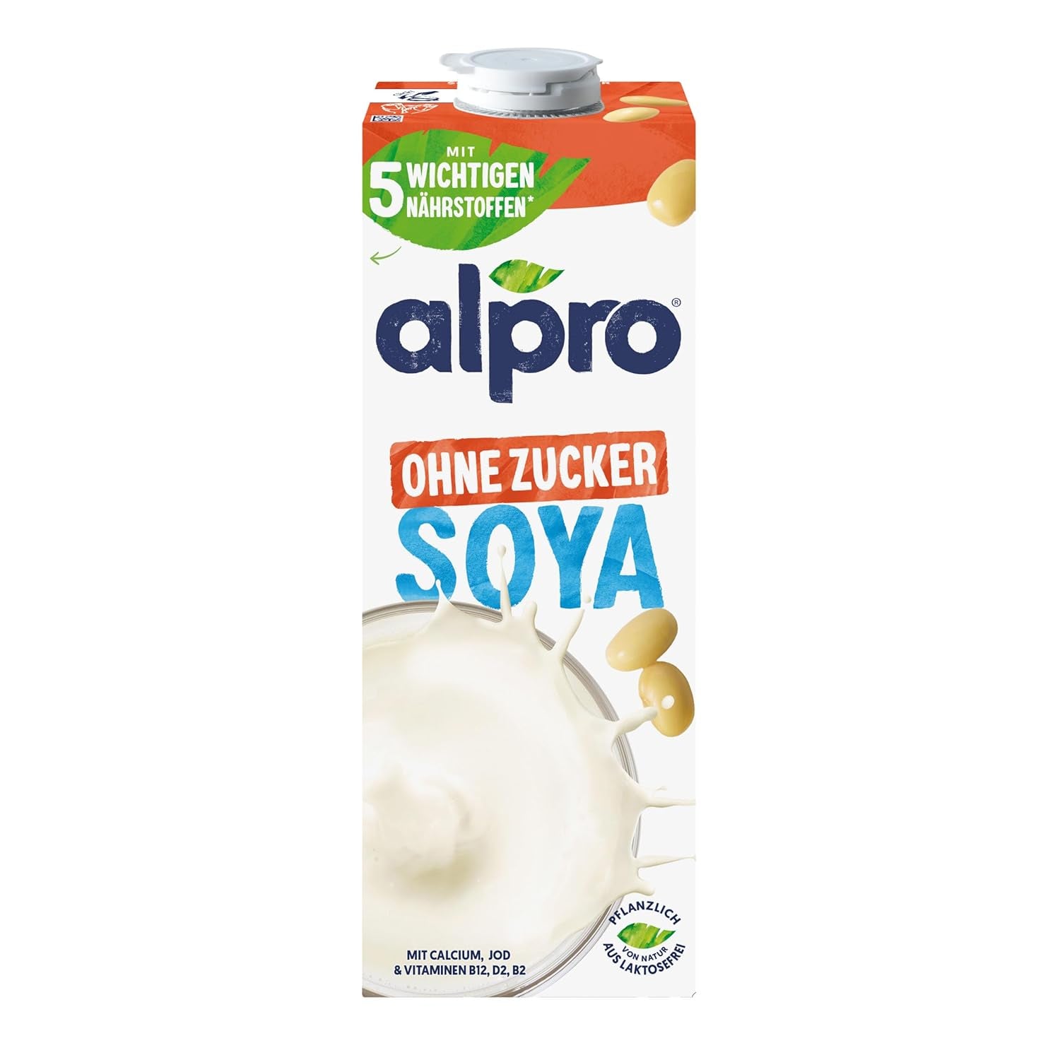 Alpro Sojadrink – Vegan und milchfrei – Von Natur aus laktosefrei und fettarm – Rich an pflanzlichen Proteinen, inhalt Calcium and Vitamine – 8 x 1 L – Haltbar