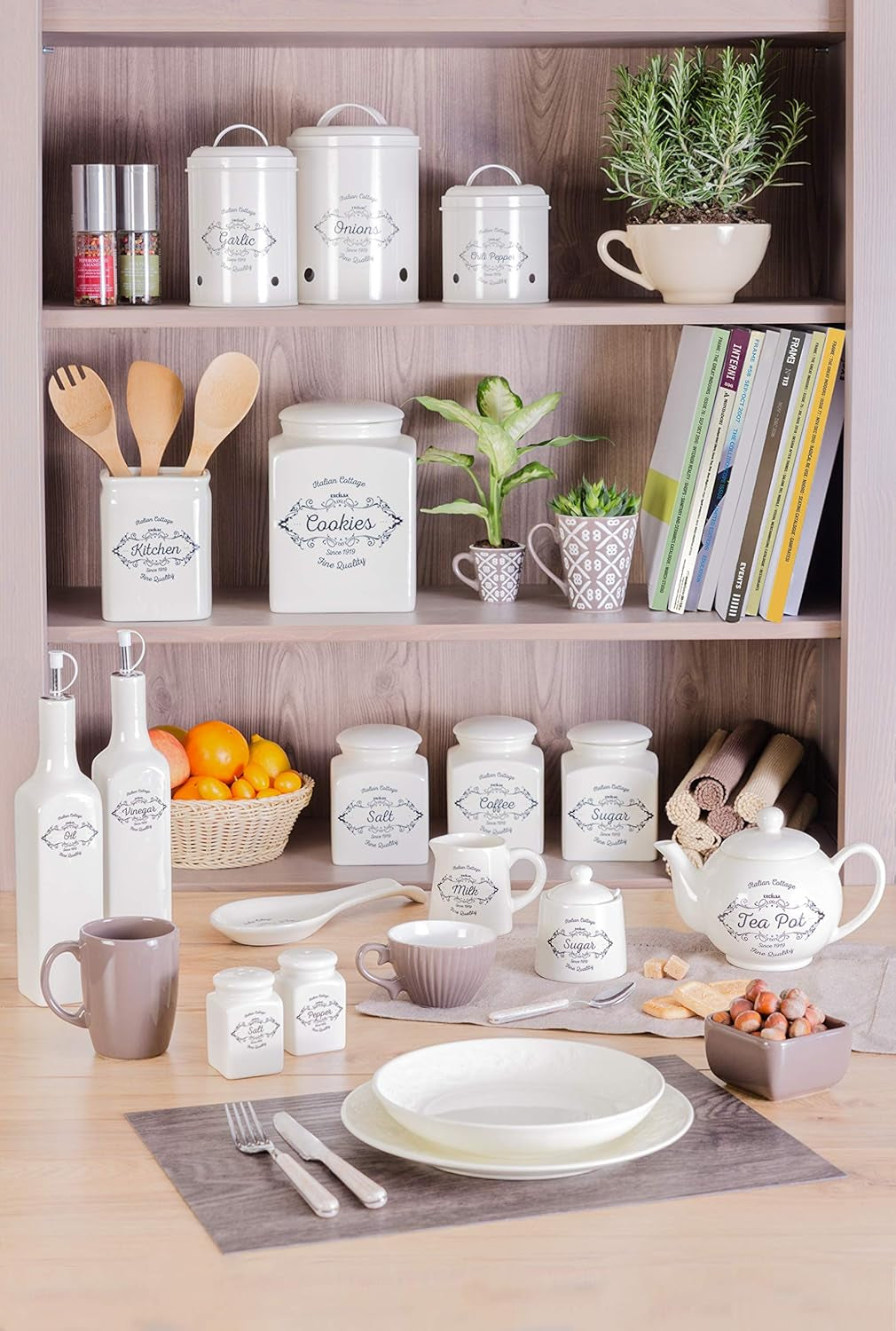 Excelsa cutie de biscuiți, ceramică, alb fildeș, Capacitate: 3 litri Cutii depozitare alimente Naty Shop