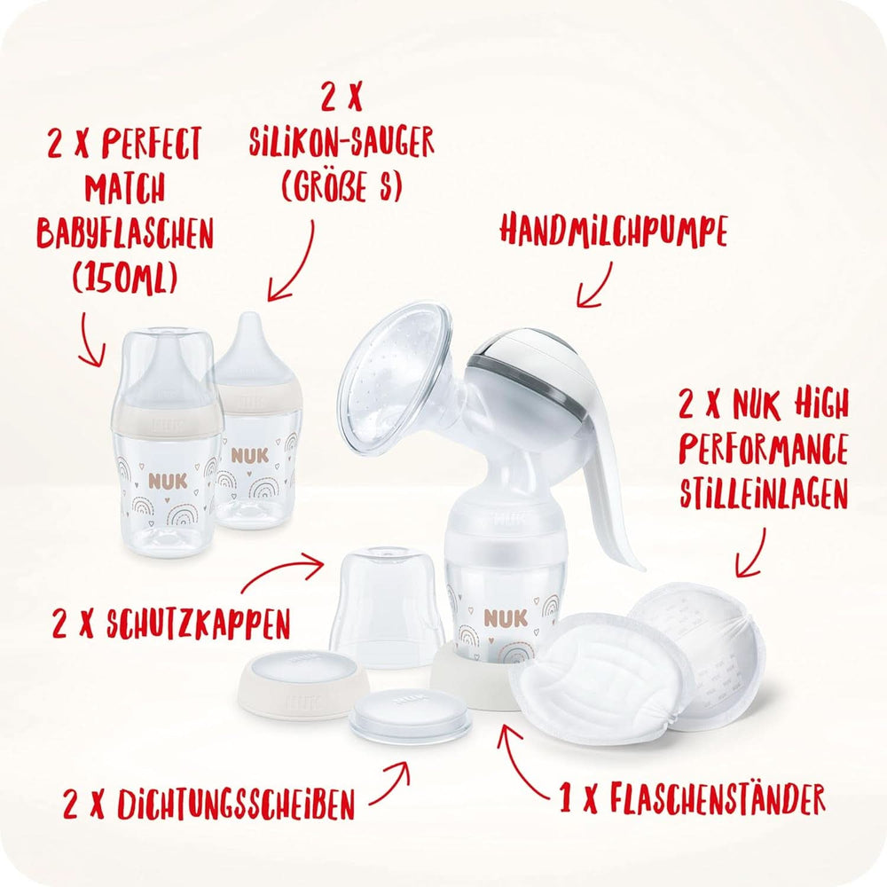 Set Sacaleches Manual NUK, Almohada Suave de Silicona, 2 Biberones Perfectamente Combinables, 150 ml Accesorios Alimentación y Lactancia Bebe Naty Shop