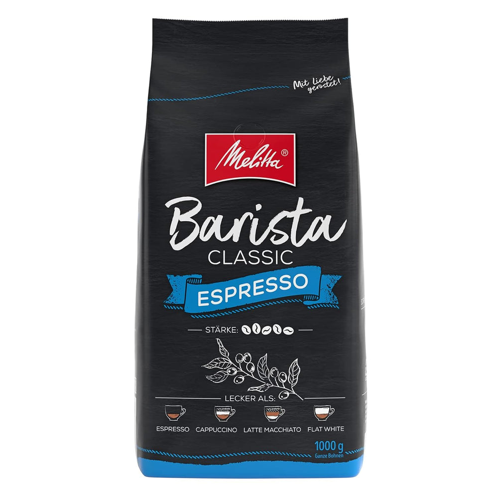 Melitta Barista Classic Crema & Barista Classic Espresso, Ganze Kaffee-Bohnen 1kg, ungemahlen, Kaffeebohnen für Kaffee-Vollautomat, kräftige Röstung, Stärke 5