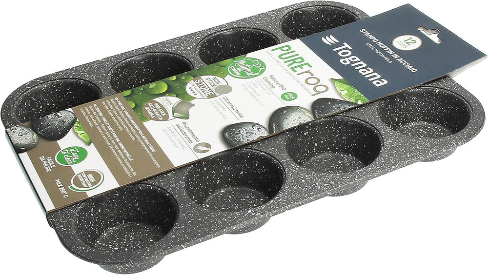 Pure Roq Muffinform Para 12 Muffins, Aluminio, Negro Moldes y bandejas para horno Naty Shop