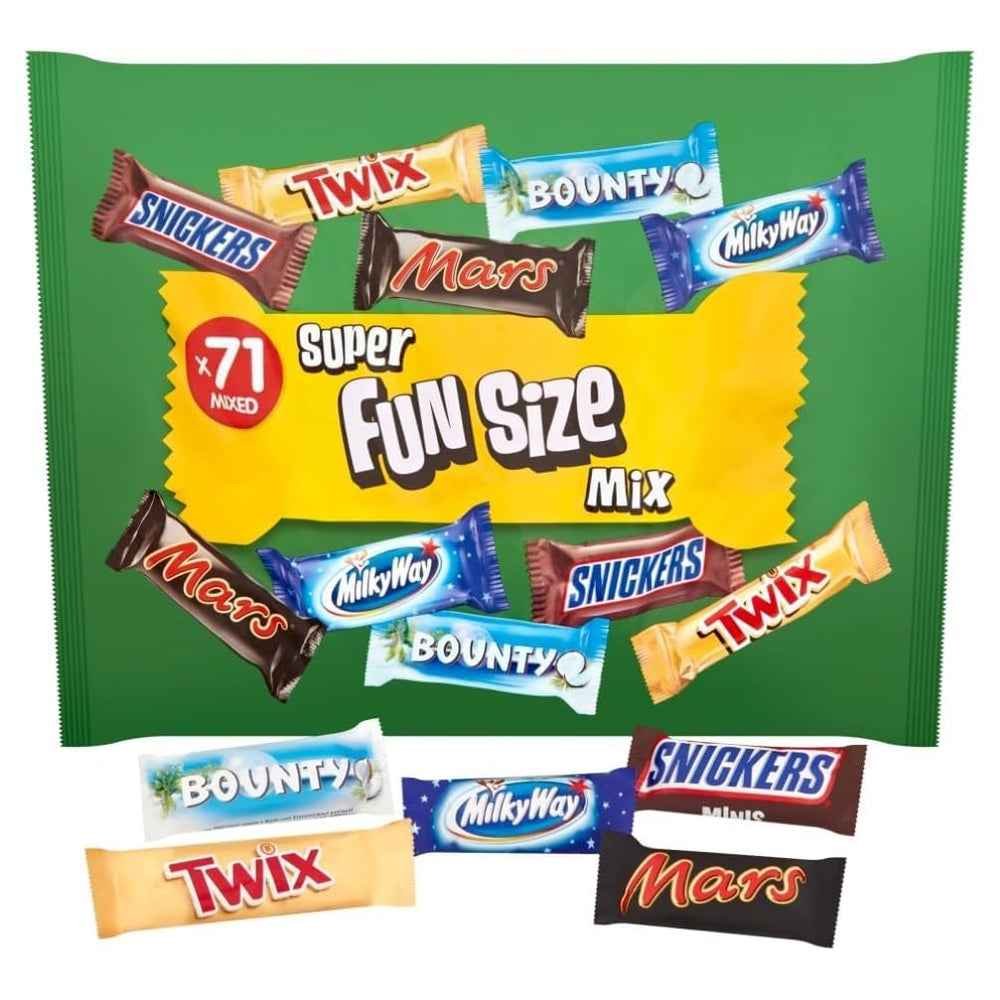 Mini pack mixto de chocolate, 71 mini snacks de chocolate (Mars, Snickers, Bounty, Twix, Milky Way) en forma de caramelos, ideales para una noche de fútbol americano (1400g)