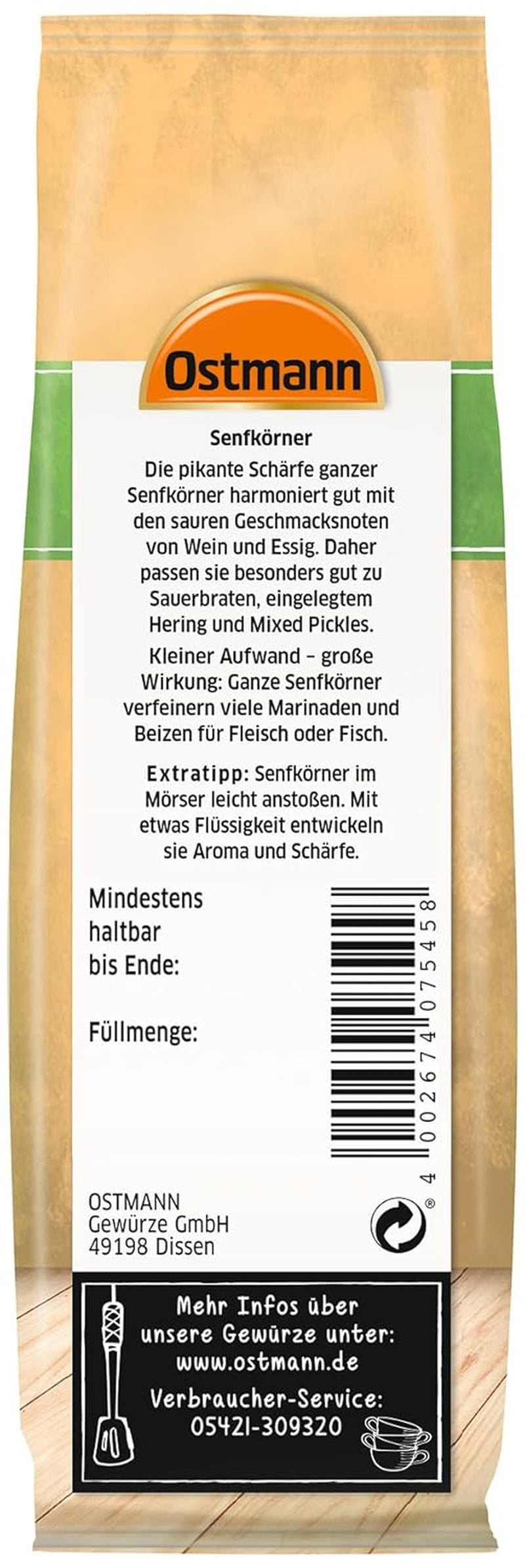 Ostmann Gewürze - Senfkörner ganz | Ideal para envasar frutas y verduras de 100 g en Vorteilsbeutel