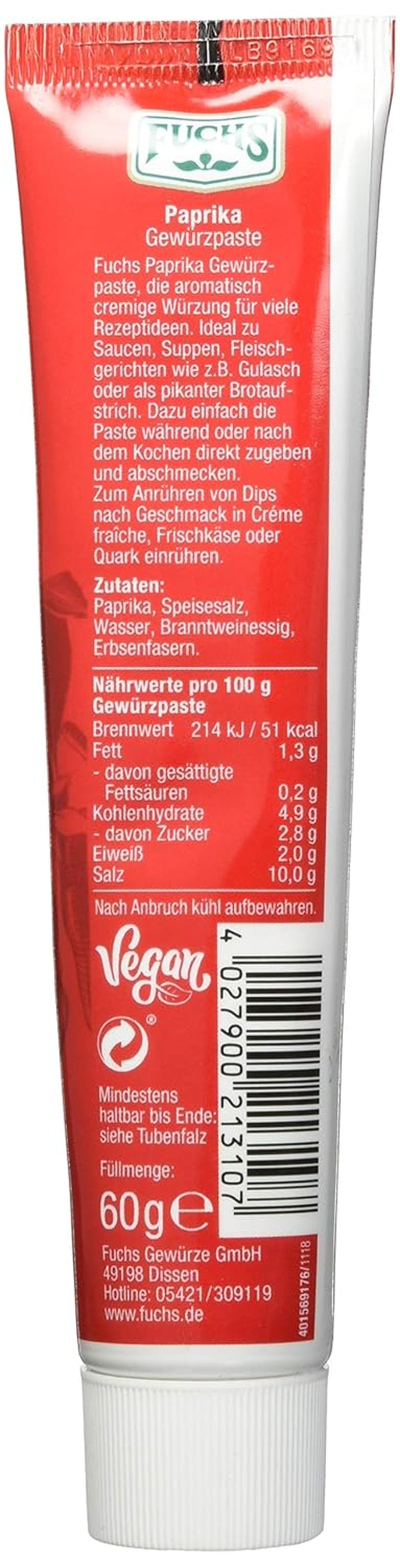 Fuchs Gewürze – Paprika Gewürzpaste, vollmundig piquantes Aroma, Paste zum Würzen von Soßen, Fleisch-Gerichten oder Suppen jeglicher Länder-Küchen, 60 g