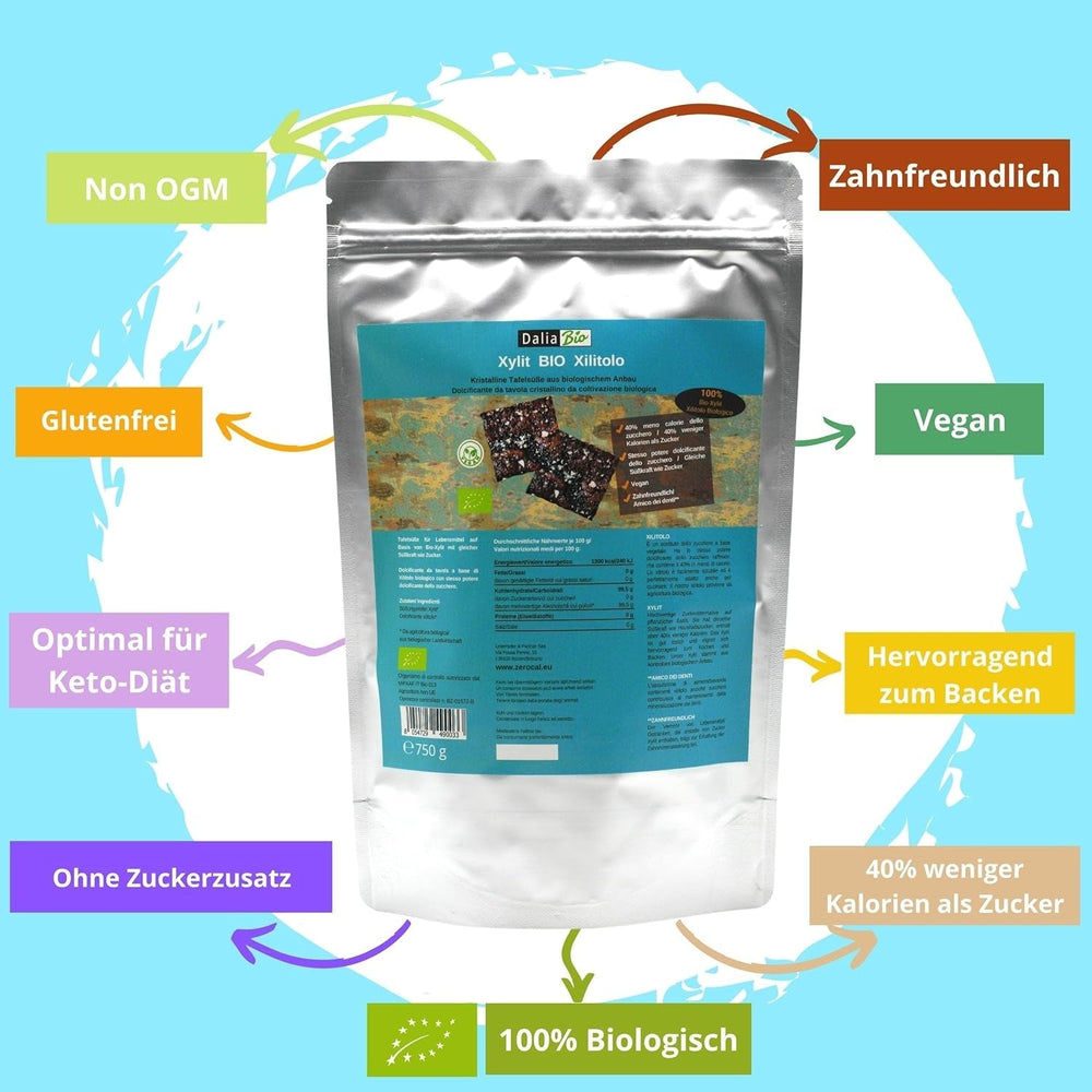 Bio Xilitol Bio | Aus Biologischer Landwirtschaft | 40% menos calorías Zahnfreundlich | Ideal Zum Kochen Und Backen, 750 G Edulcorantes Naty Shop