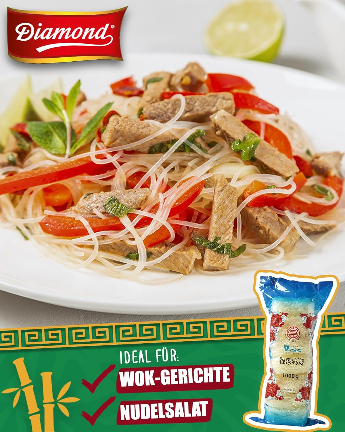 Fideos de cristal DIAMOND, fideos largos de cristal, naturalmente veganos y sin gluten - 1 x 1 kg