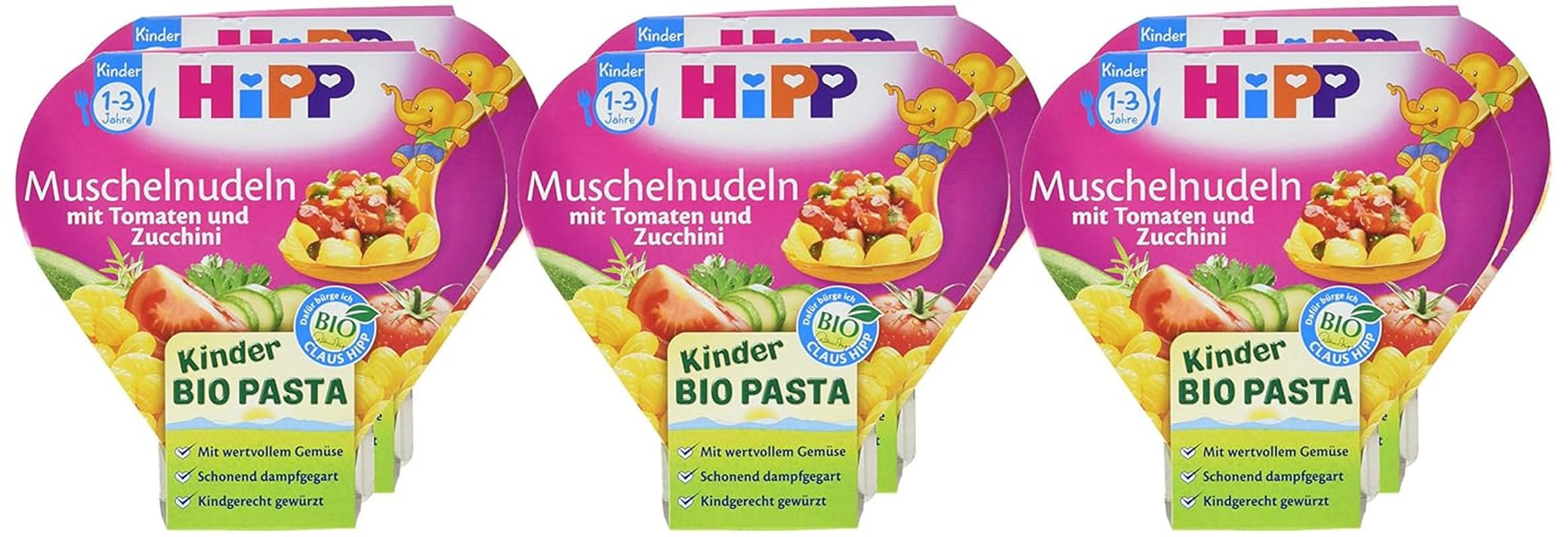 Pasta Hipp Shell con tomate y calabacín ecológico, pack de 6 (6 x 250 g) Madre e Hijo Naty Shop