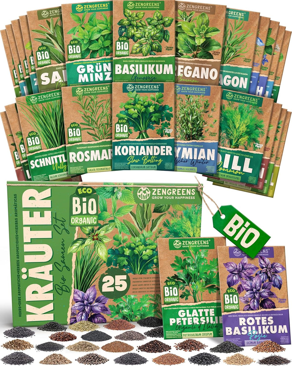 Semillas de Albahaca Orgánicas en un Juego de 6 - 6 Semillas de Albahaca para un fácil Cultivo en el jardín, balcón o Cama elevada - Semillas de Plantas - Plántulas