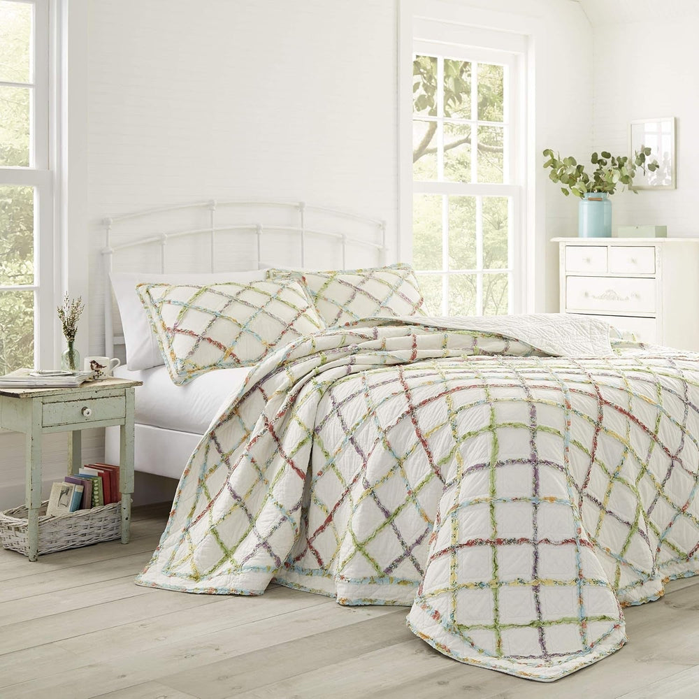 Laura Ashley Home Rüschen Garden Collection quilt, 100% bumbac, Ultra moale, Pentru toate anotimpurile, Reversibil, Elegant, Pat dublu, Culoare crem (197783) Plapumi si pilote Naty Shop Geamăn