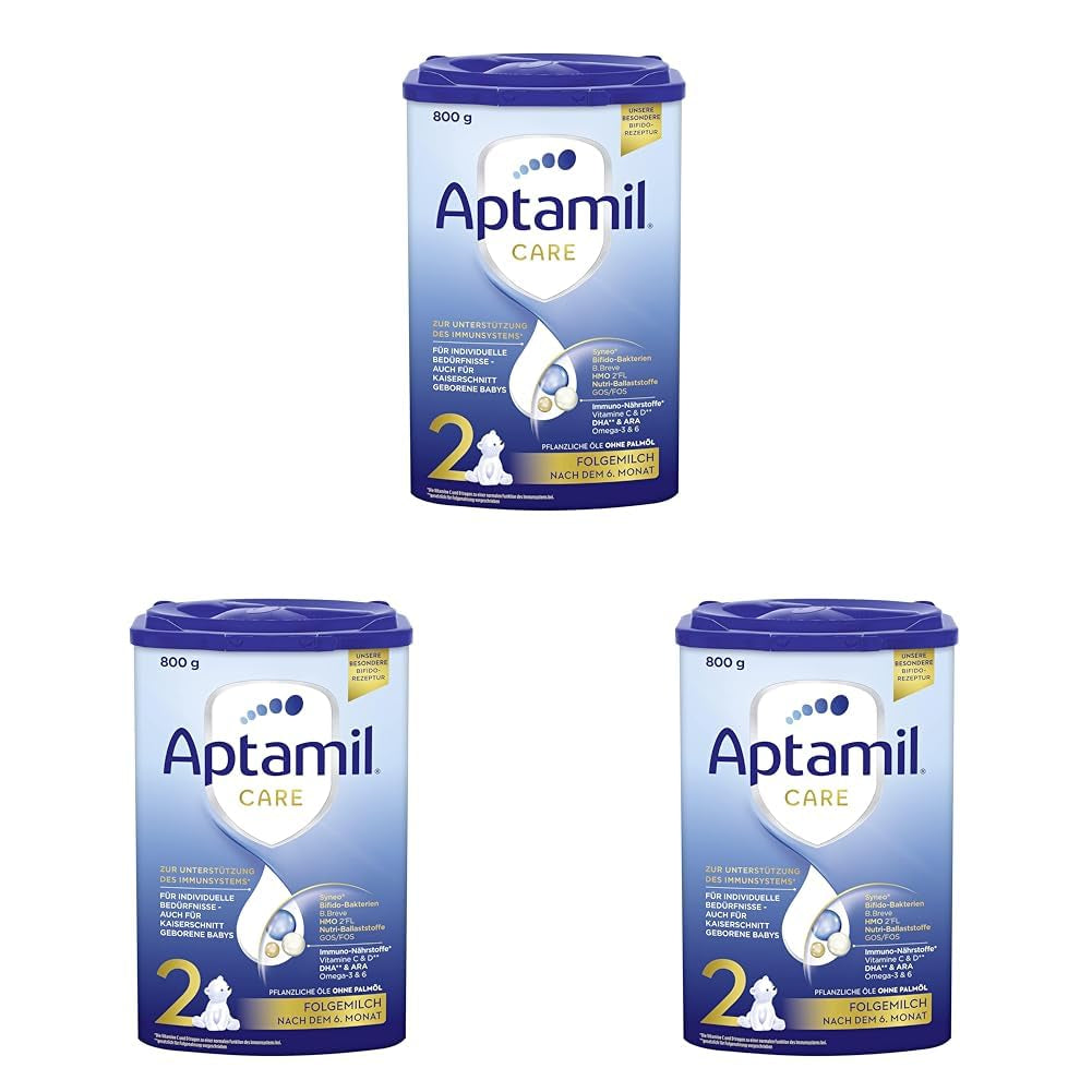 Aptamil Care 2 - Leche de continuación a partir de los 6 meses, con Omega 3 y 6, DHA y ARA, sin aceite de palma, papilla, leche en polvo, 1 x 800 g (paquete de 3)