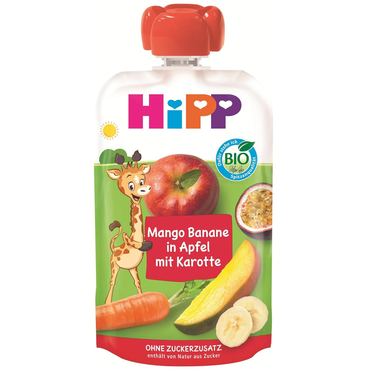 HiPP Bio Quetschie Mango-Plátano en Manzana con Zanahoria (8 x 100 g), añejado 1 año, Frucht- und Gemüsepüree, ohne Zuckerzusatz, vegano, en la mejor Bio-Calidad
