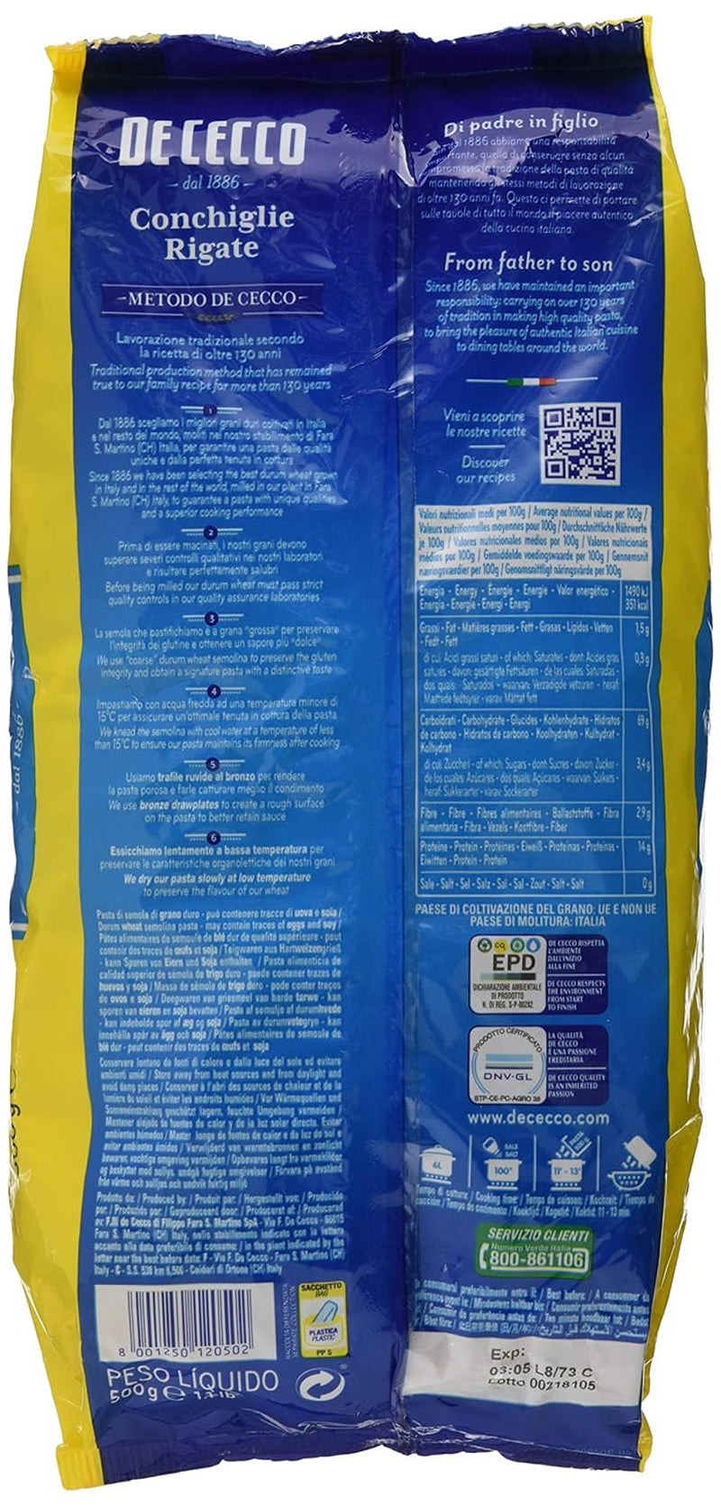 Conchiglie Rigate, 500 g (paquete de 1)