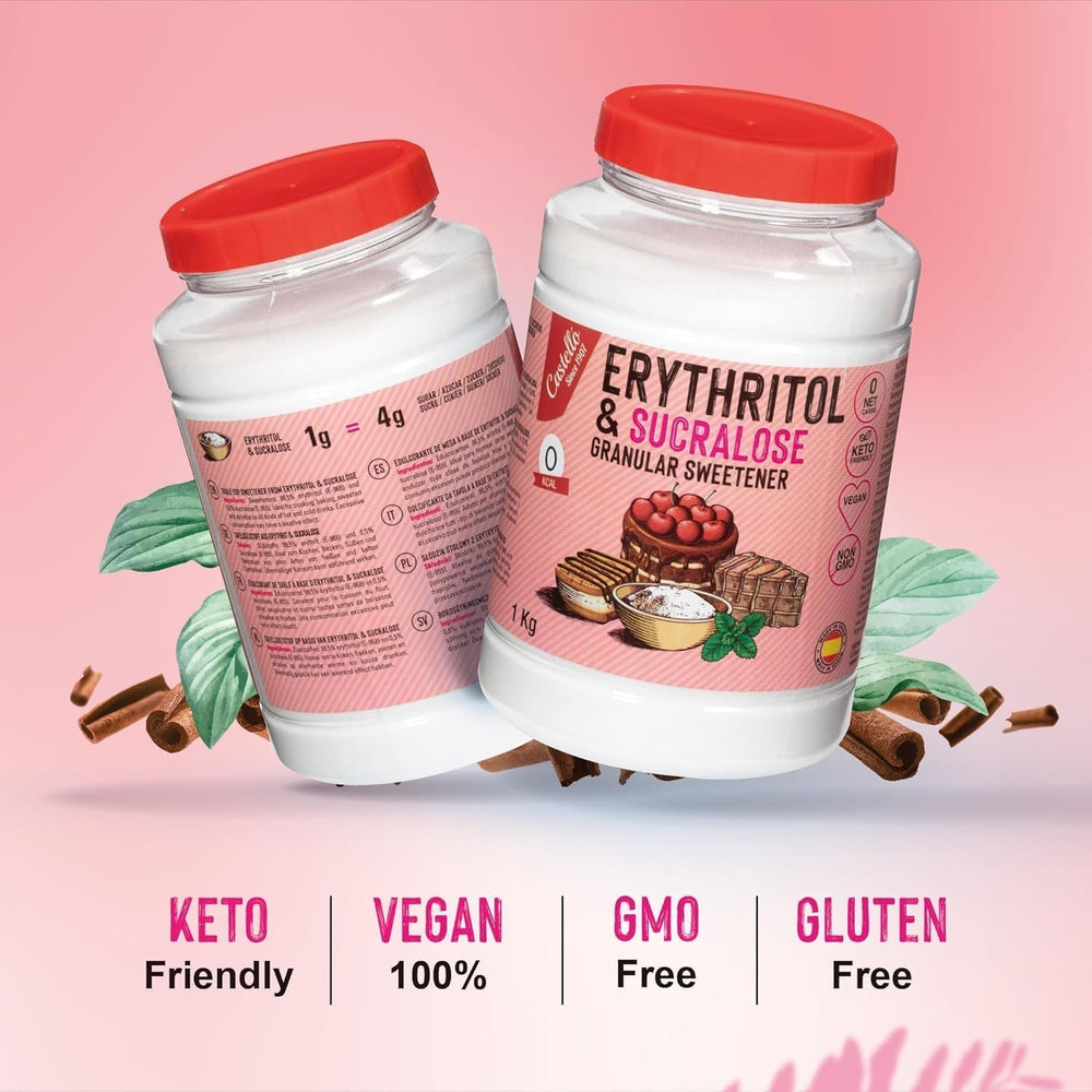 Eritritol + Sucralosa 1:4 Süßstoff | 1G = 4G Zucker | 0 Netto-Kohlenhidrato - 0 Calorien - 0 Índice Glykämischer - Keto - Kein GVO - Castello since 1907 - 1 Kg Edulcorantes Naty Shop