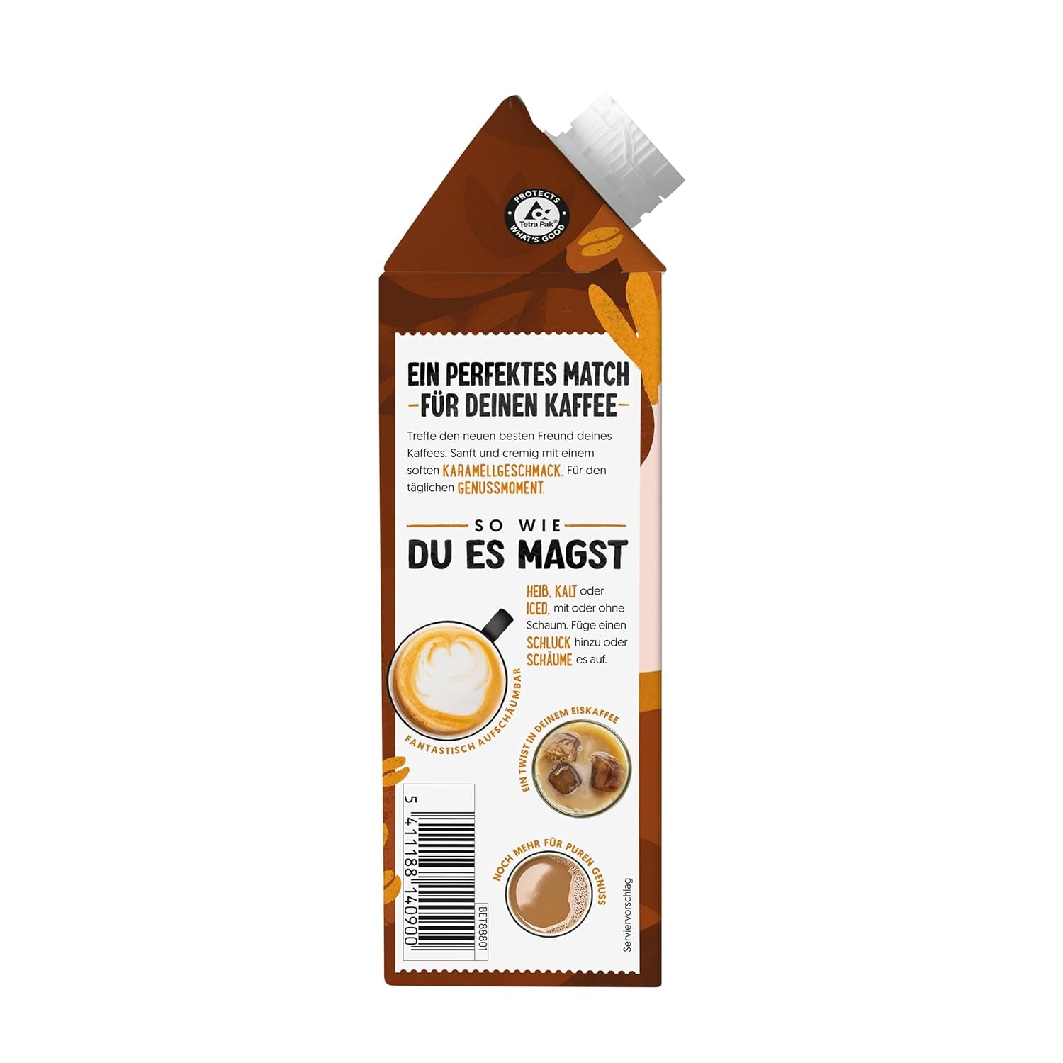 Alpro Barista Karamell – Zum Aufschäumen – Von Natur aus lactosefrei – 8 x 750 ml – Haltbar