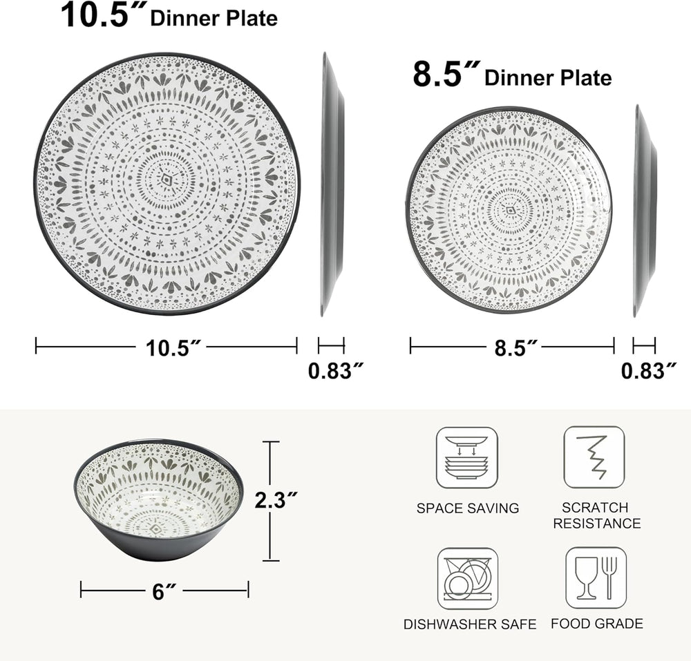 Set de tacâmuri din melamină, format din 24 de piese, tacâmuri pentru camping pentru 4 persoane, set de farfurii și veselă - pentru călătorii și utilizare în aer liber