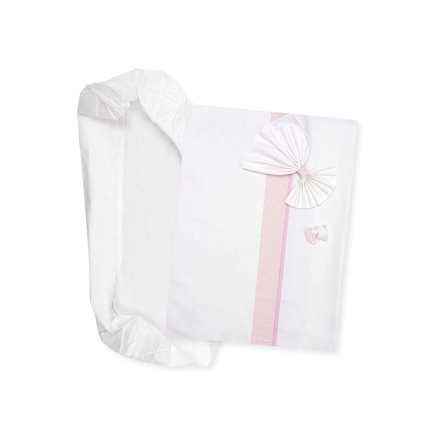 Juego de Sábanas para Capazo Blanco y Rosa, 1 Sábana Bajera, 1 Sábana Encimera con Bordado de Cinta Aida y 1 Funda de Almohada, 100% Algodón, Made in Italy Naty Shop Quilts & Quilts Rosa