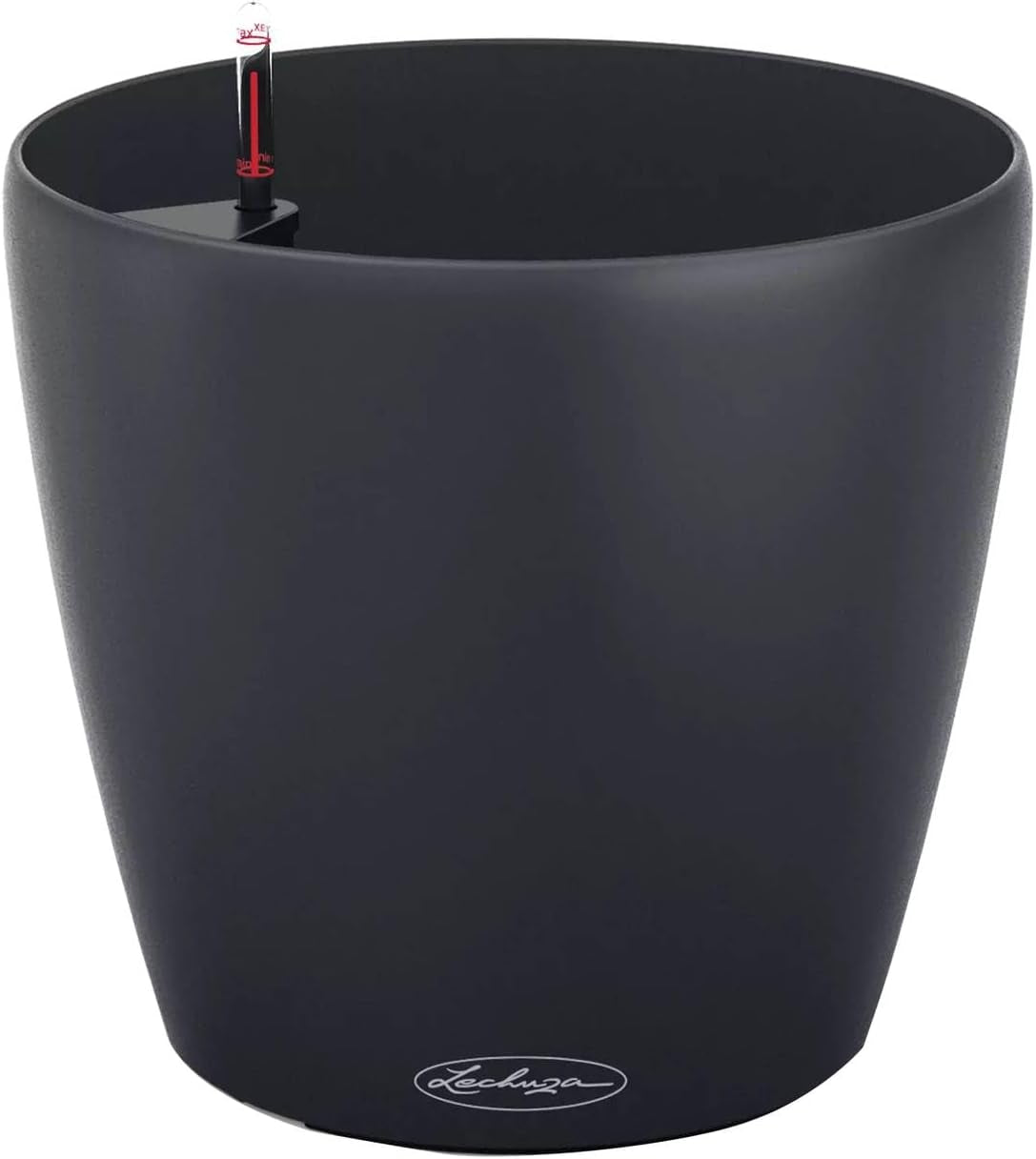 Jardinieră LECHUZA Classico Color ECO 60 Gri Închis | Jardinieră cu sistem de udare și indicator al nivelului apei | Fabricată din plastic 100% reciclat | Finisaj mat | Ø 60 x 55,5 cm | 18955