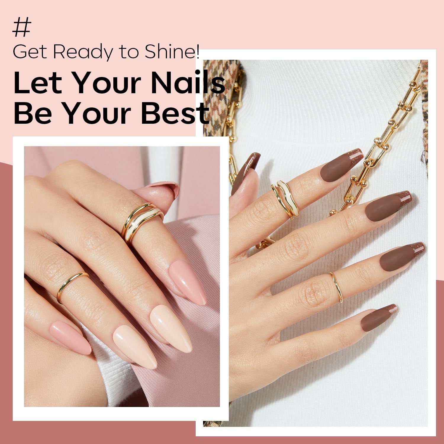 Modelones Set de 35 de bucăți pentru unghii cu gel, Set de ojă UV cu lampă 48W, Set de ojă gel maro nud alb roz, Set de ojă gel UV cu bază top coat Set studio unghii