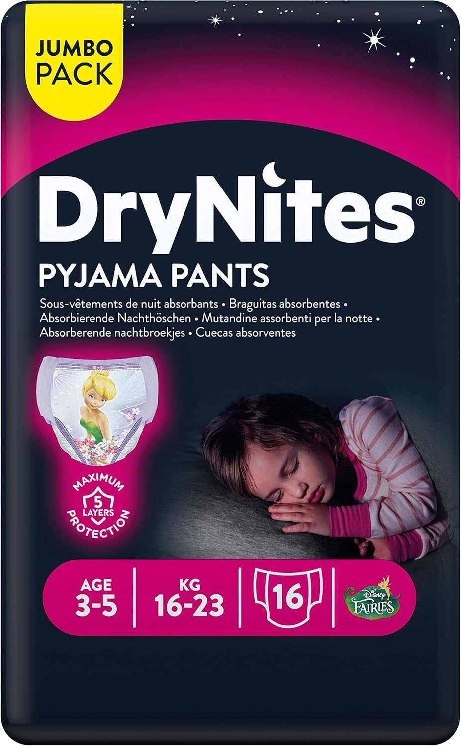 Huggies DryNites Ropa de dormir para niñas, 3-5 años (16-23 kg), 2 x 16 piezas