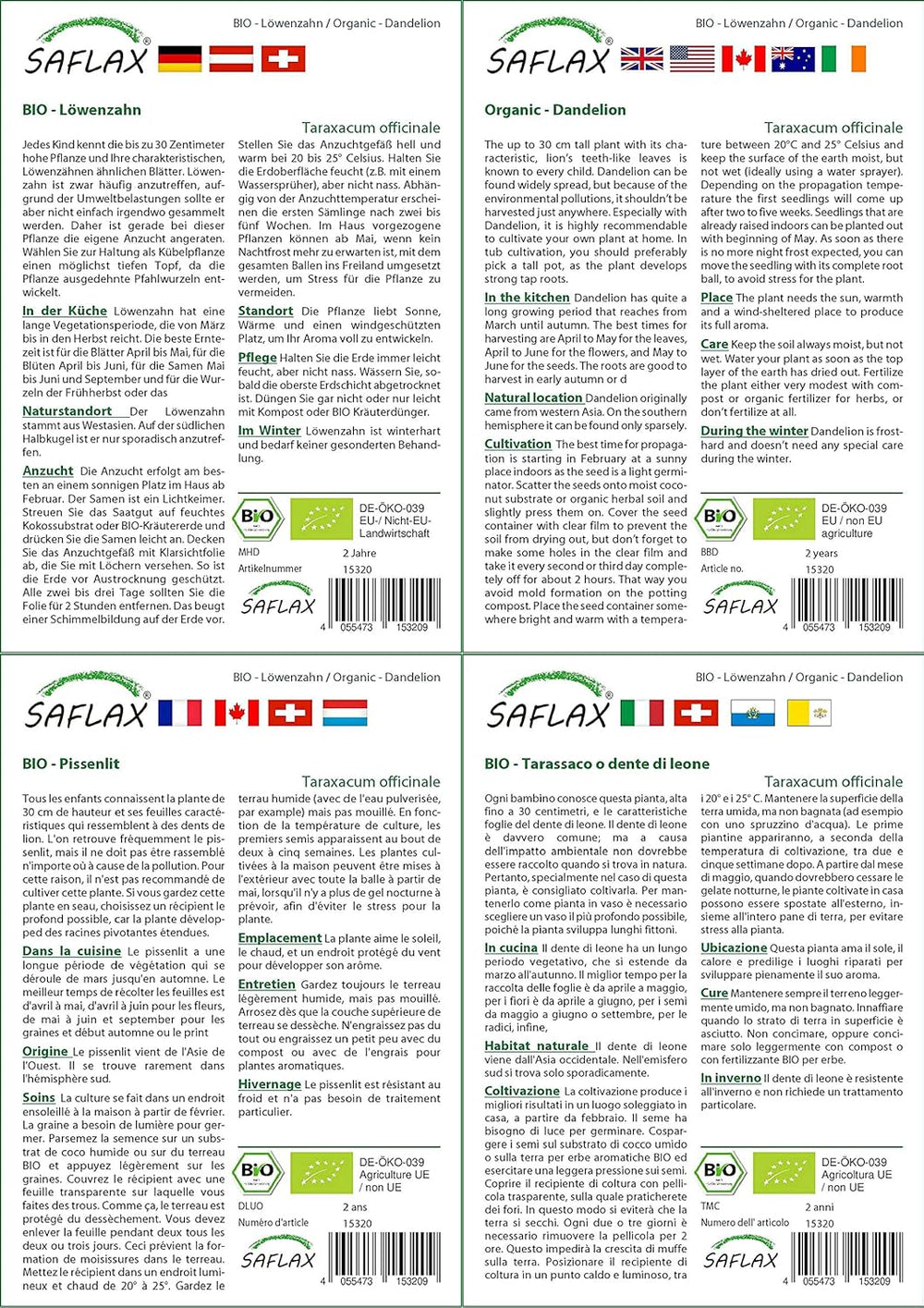 SAFLAX - BIO - Diente de león - 400 semillas - Taraxacum officinale