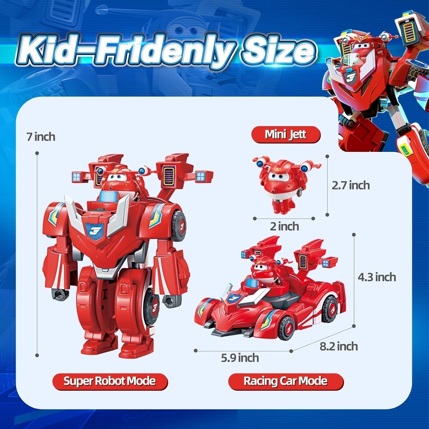 Super Wings EU770351 - Super Robot Suit Jett, aprox. 18 cm înălțime figurină de joacă transformabilă, costum de robot 2 în 1 și super mașină, pentru copii de la 3 ani în sus, Roșu Action figures Naty Shop