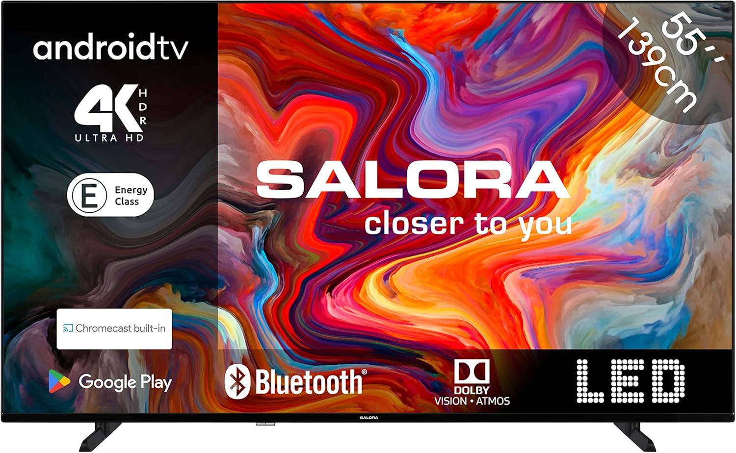 SALORA FOD43FV – Televizor de 43 de inci – Smart TV cu ecran Full HD, Android TV, sistem de operare Vidaa, tuner triplu DVB-T2/S2, WLAN, Ethernet, 3x HDMI, design fără ramă pentru un stil de viață modern