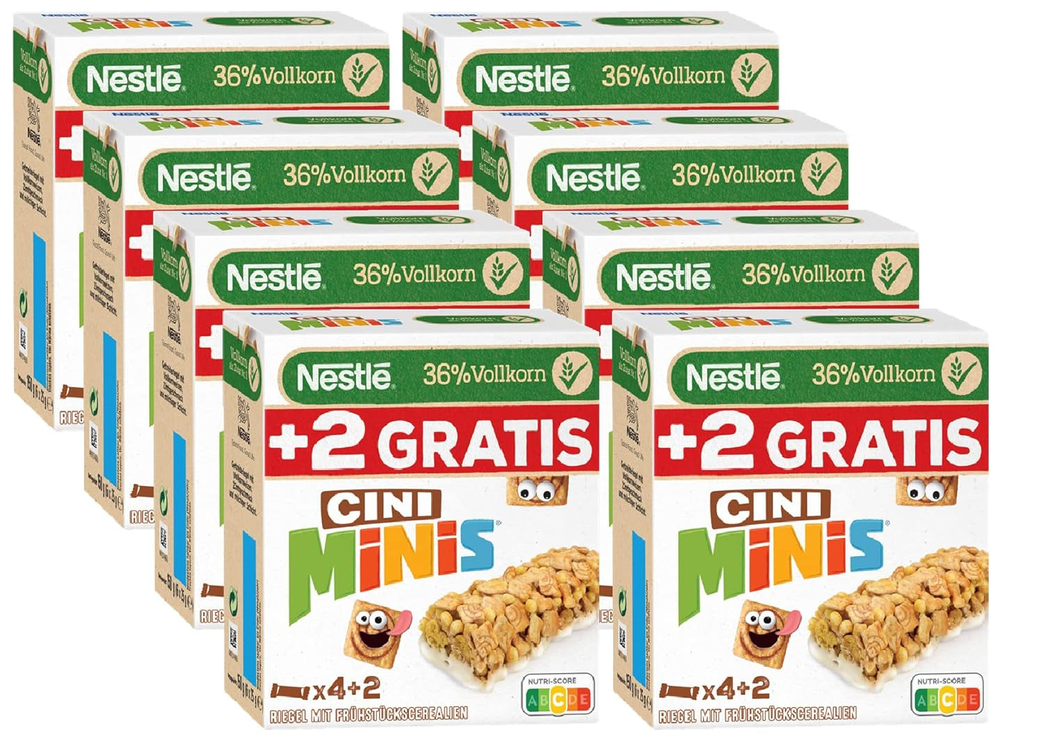NESTLÉ CINI MINIS Barras de canela, snack crujiente de trigo integral y calcio, paquete de 8 (4 x 25 g cada uno)