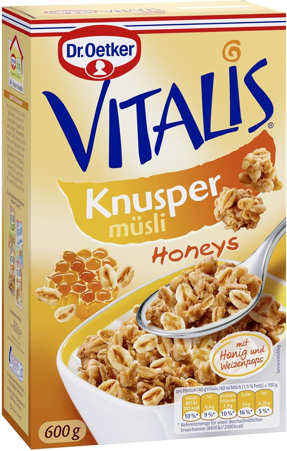 Dr. Oetker Vitalis Crunchy Flakes: muesli crujiente con copos de maíz y trozos de almendra, paquete de 5 (5 x 600 g)