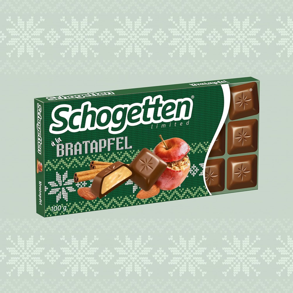 Schogetten Edición de invierno con manzanas maduras I Barra de chocolate 100g I con chocolate con leche y en cómodos trozos individuales