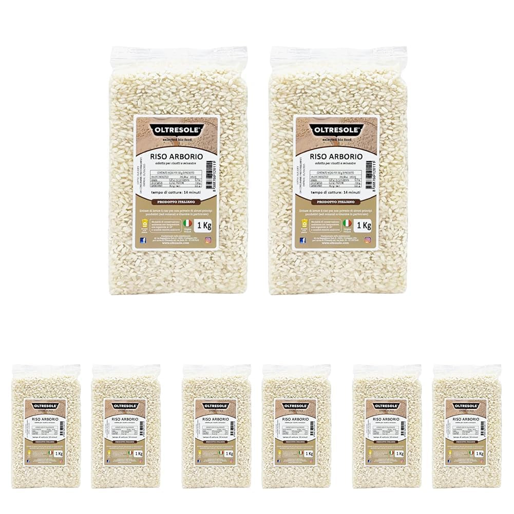 Arroz Arborio Italiano Artesanal, arroz de grano grande y con almidón, ideal para sopas, risottos y ensaladas de arroz, envasado al vacío en 2 bolsas de 1kg