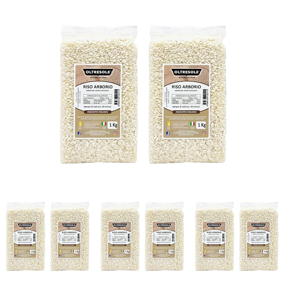 Arroz Arborio Italiano Artesanal, arroz de grano grande y con almidón, ideal para sopas, risottos y ensaladas de arroz, envasado al vacío en 2 bolsas de 1kg