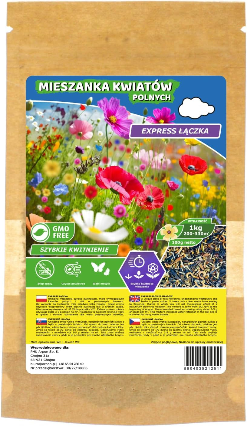 Flower Meadow - Mezcla de semillas de flores aptas para abejas - Flores silvestres y pastos para lugares secos - Semillas de flores silvestres - Mezcla de semillas anuales y perennes