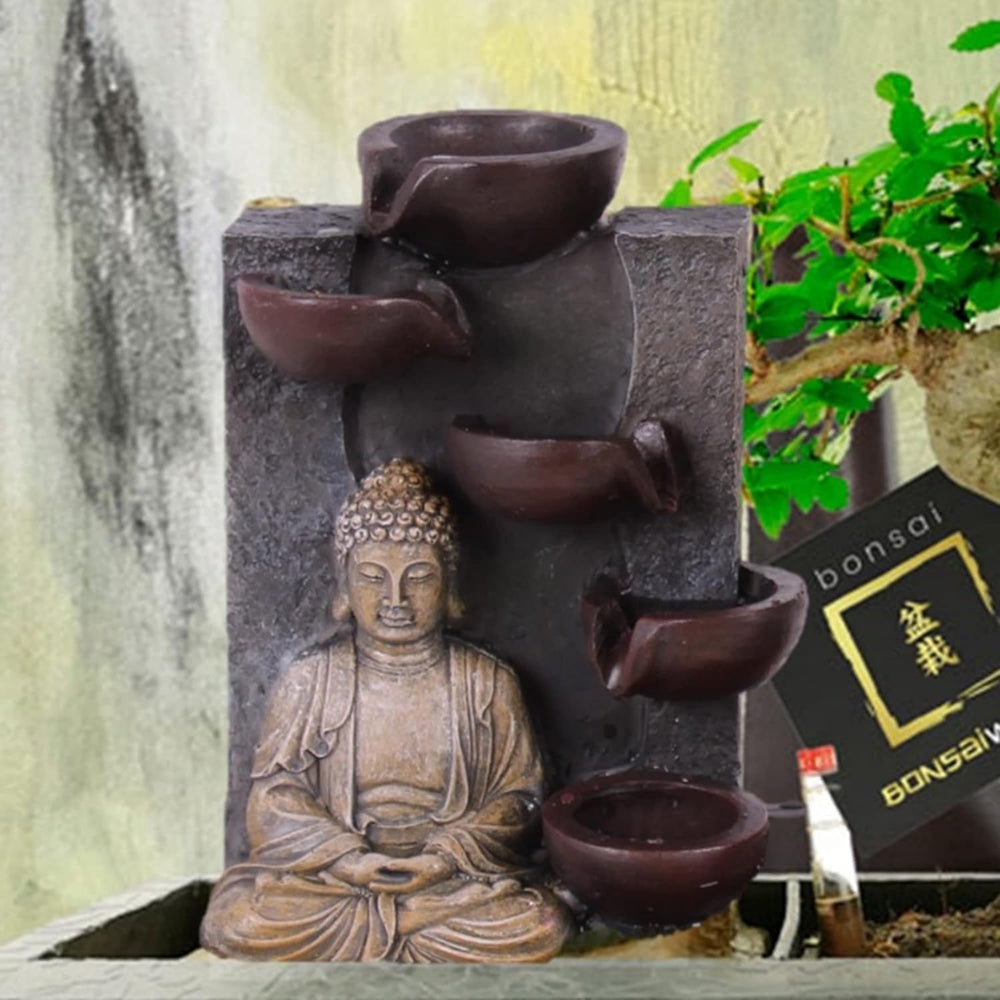 Vdvelde.Com - Bonsai-Starter-Set Buddha-Wasserfall - • Buddha-Wasserfall-Set Mit Netzstromanschluss • 30 X 13 Cm ↥ Ca. 30 Cm • Inkl. Pflegeleichtem Wassersystem + Pflegeset