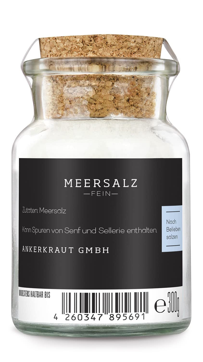 Ankerkraut Meersalz fino, reines Salz zum kochen und würzen, 170g im Korkenglas